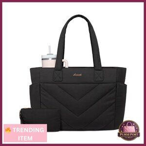 Puffer Tote Bag with Zipper, Quilted Laptop Shoulder Gym Bag